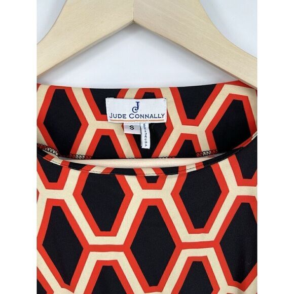 Jude Connally Size Small Honey Comb Print Red Ivory Black Diamond Dress - Picture 2 of 3